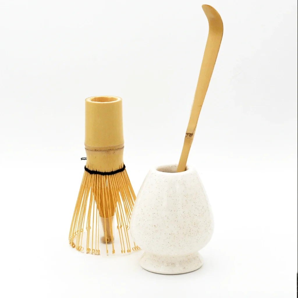 ست اکسسوری 3 تکه اقتصادی سفید گلینت ویسک ماچا قاشق یا چاشاکو و استند ماچا